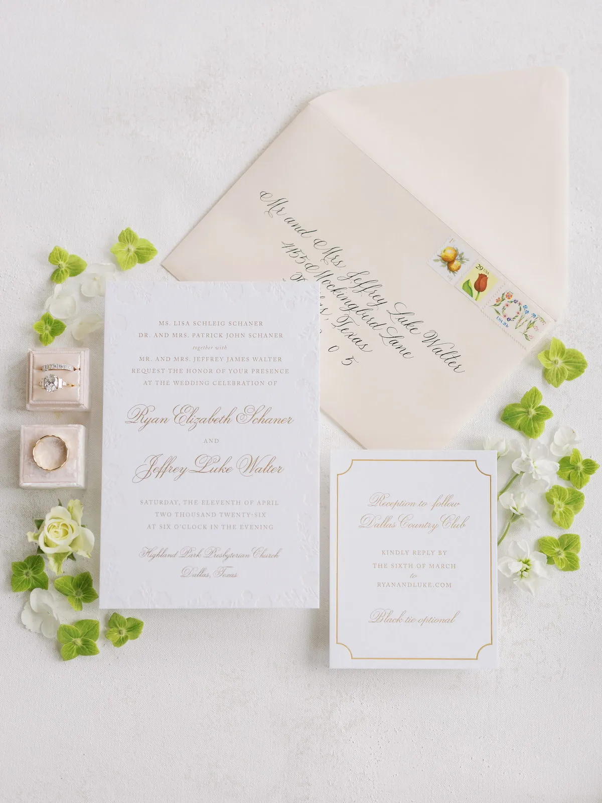 Walter suite envelope with vintage postage and calligraphy, Dallas, TX