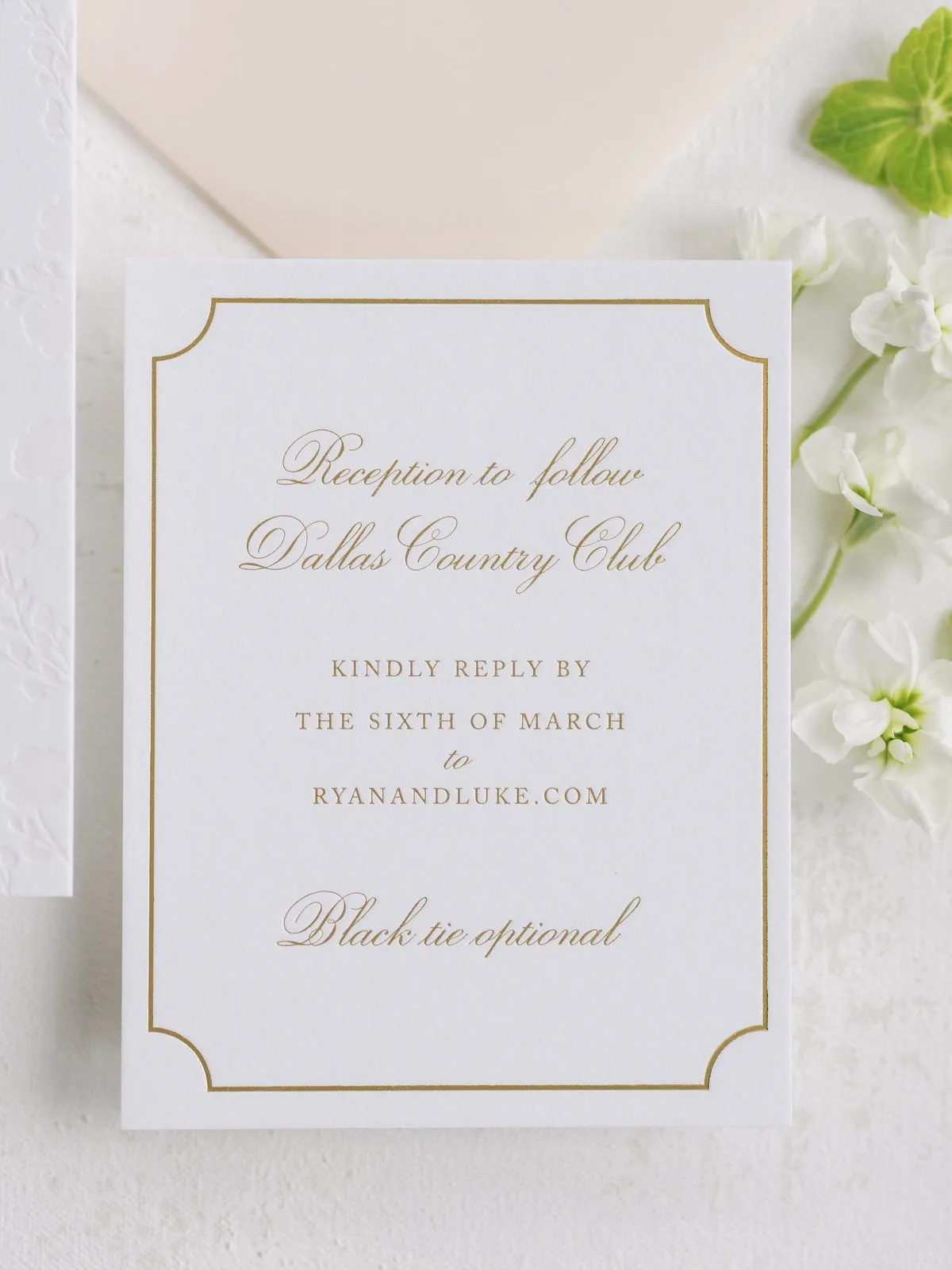 Walter reception card with gold-bordered reply details